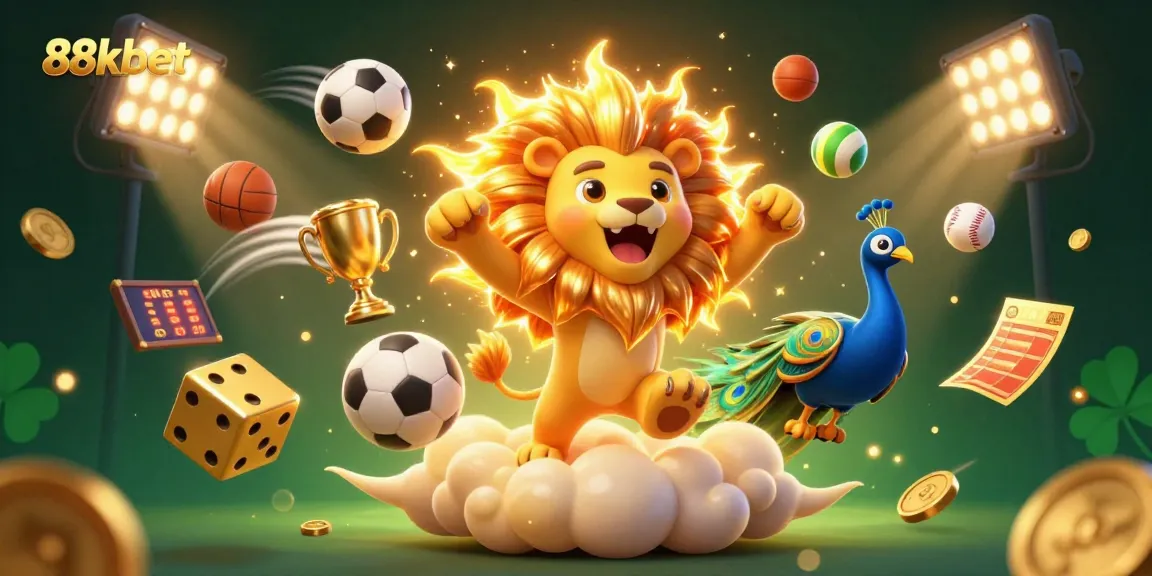 Experience thrilling wins at 88kbet with an exciting 3D casino illustration filled with dynamic elements and gaming excitement.