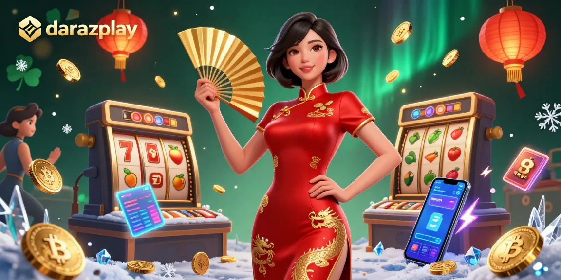 Experience the excitement of darazplay with a vibrant casino scene featuring slots and gold coins.