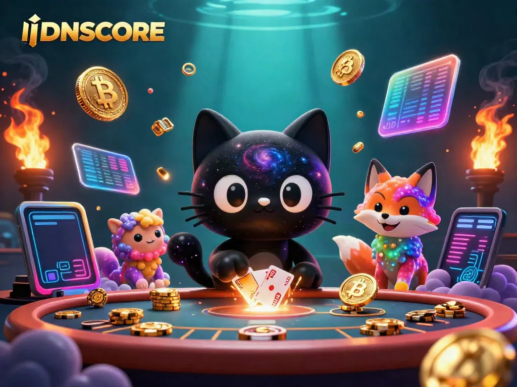 Experience thrilling games at IDNSCORE with a cosmic casino scene featuring a black hole cat and nebula fox.