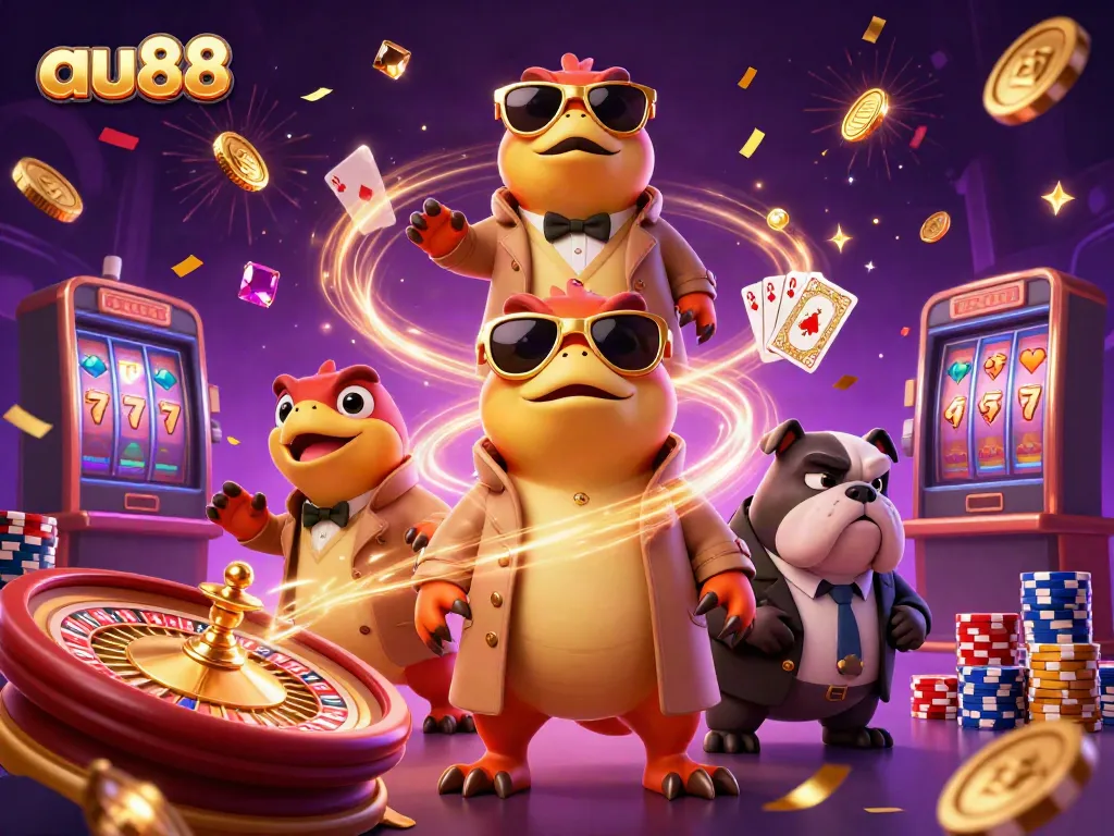 Experience the fun at au88 with raptors in a trench coat trying to sneak into a VIP casino lounge.