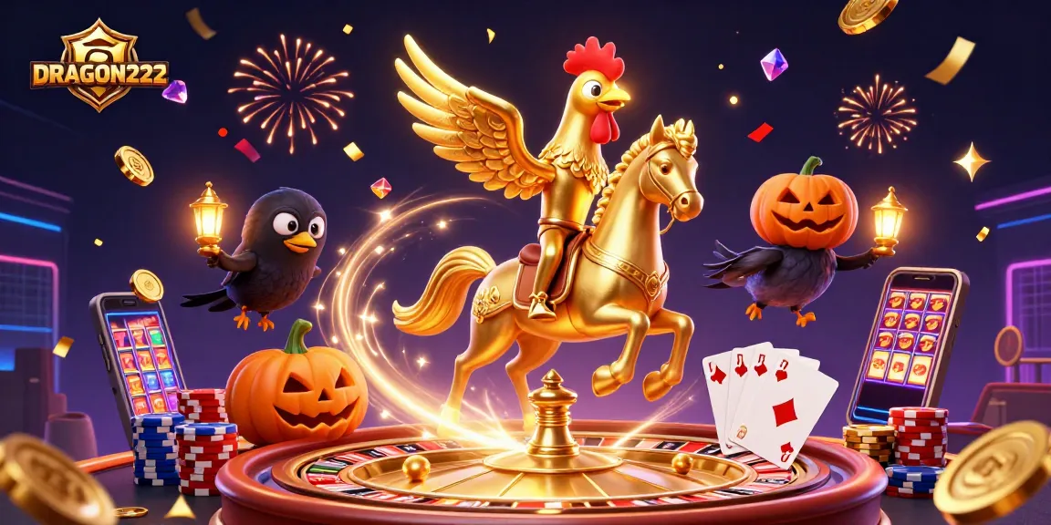 Experience the excitement of DRAGON222 in a dynamic casino scene vibrant with game elements.