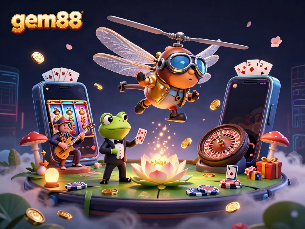 Engage in thrilling games at gem88, featuring a vibrant casino with dynamic characters and games.
