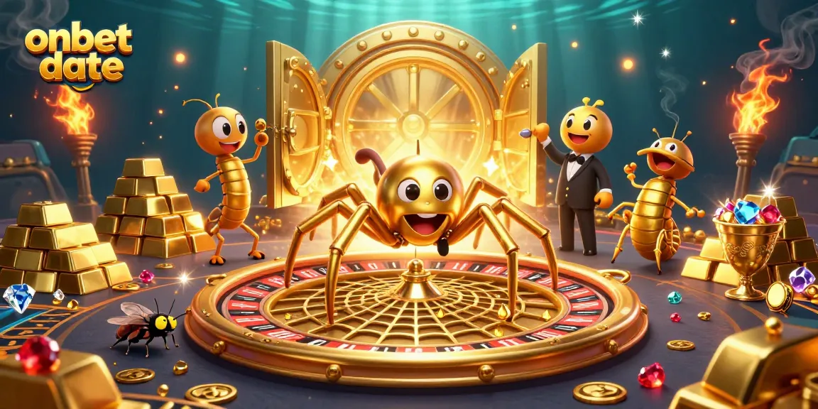 Betting actively in a vibrant gambling scene at onbet date's roulette table, featuring an engaging spider and gold elements.