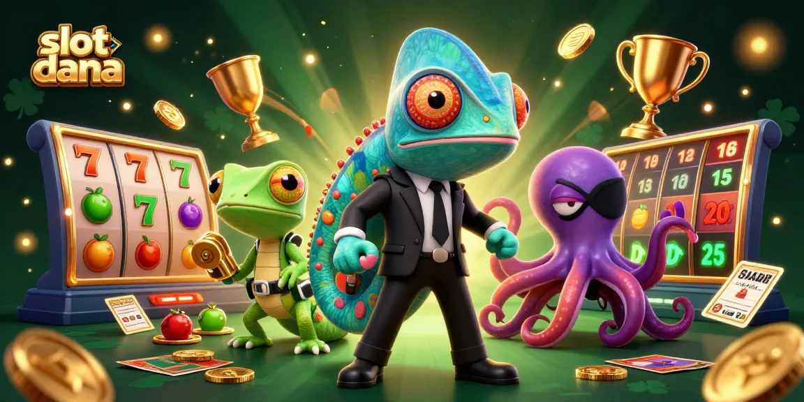 Experience high stakes with slot dana in a vibrant 3D casino scene featuring unique characters and slot elements.