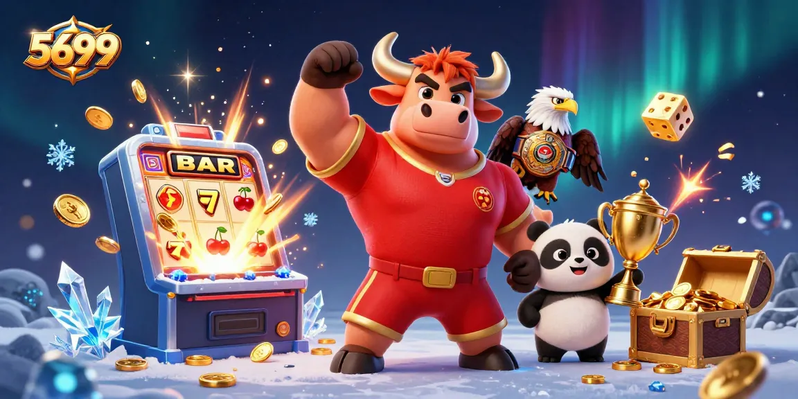 Win big at 5699 with a dynamic 3D scene featuring a casino victory celebration among mascots.