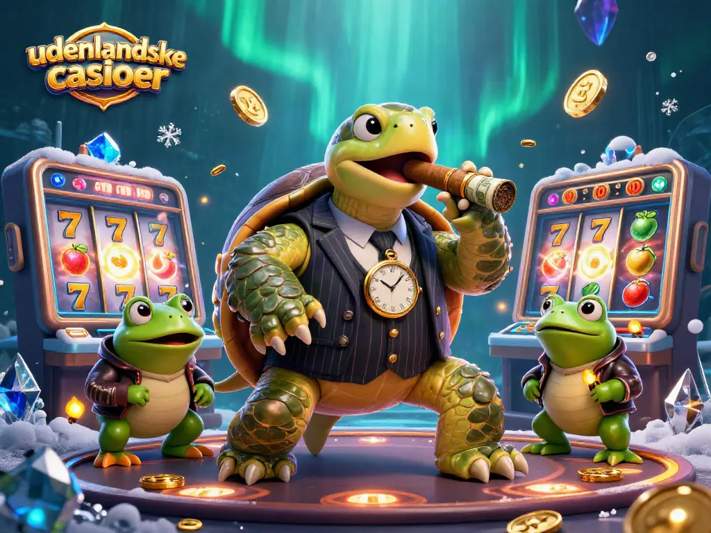Engage with udenlandske casinoer through an exciting scene of slot games and cartoon characters.