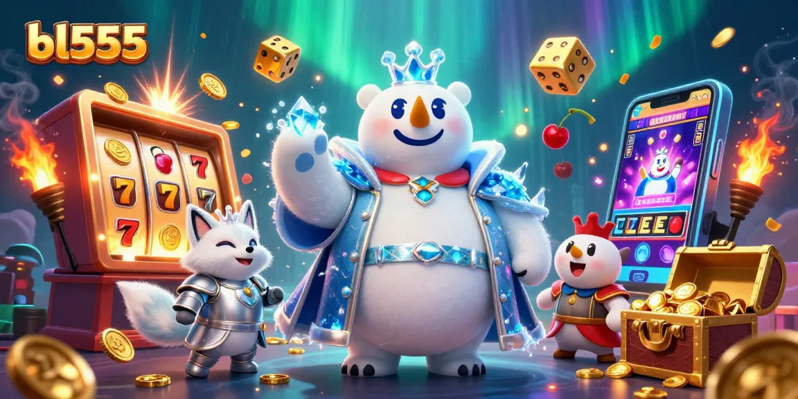 Play and win at bl555 with vibrant slot machines and magical gaming elements in an engaging casino scene.