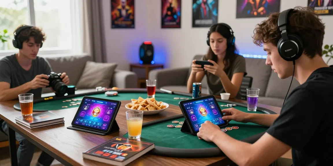 Exciting online gameplay of Daftar Domino8 in a vibrant, social setting with players focused on their devices.