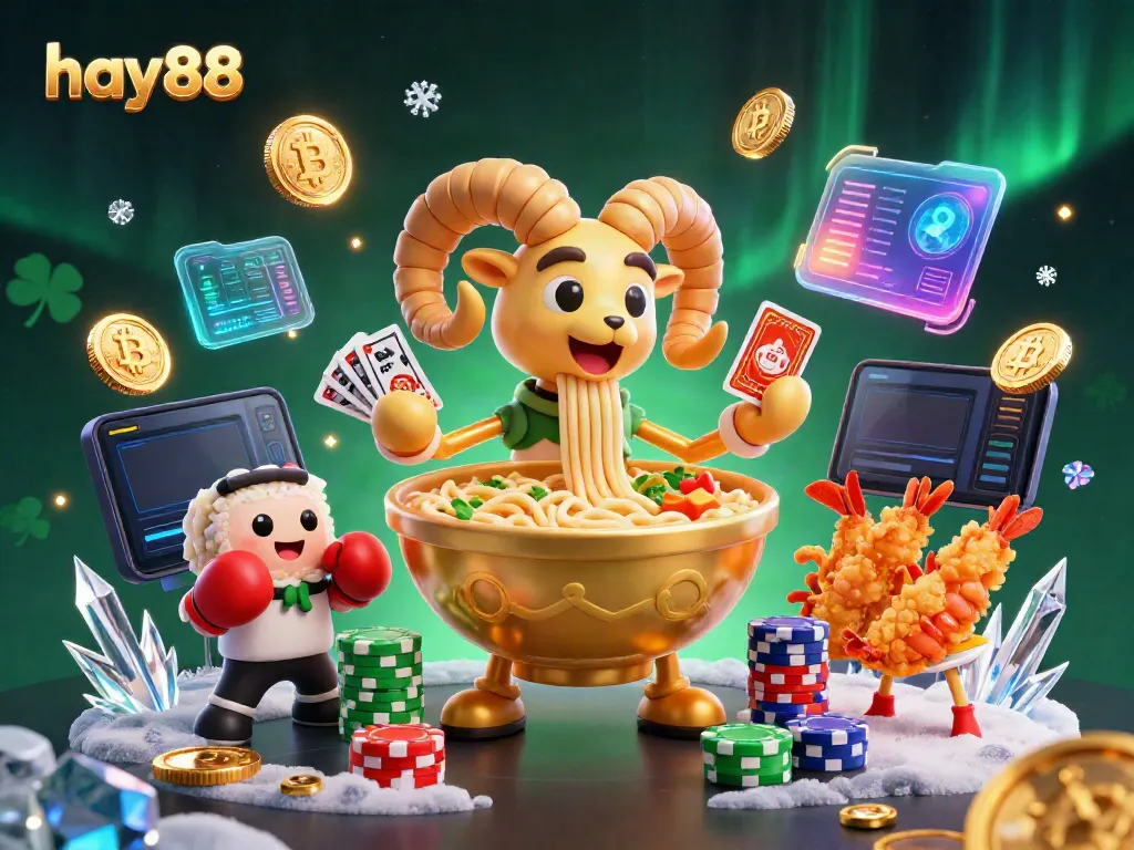 Engage in thrilling play with hay88's vibrant 3D casino-themed scene featuring characters and crypto elements.