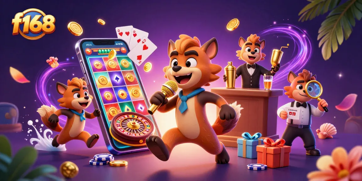 Catch the excitement at f168 with hyenas in a dynamic comedy casino scene filled with vibrant gaming elements.