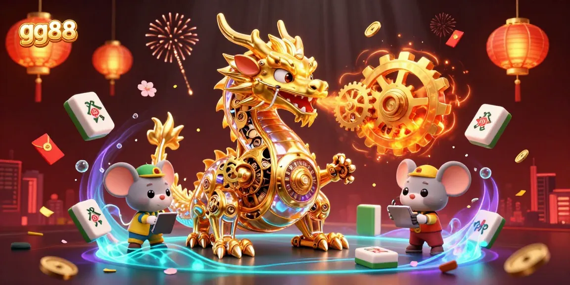 Experience the excitement of gg88 promotions with a vibrant 3D scene showcasing golden dragons and festive elements.