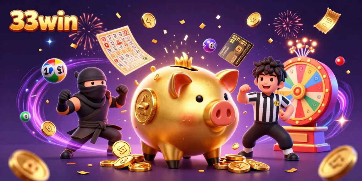 Feel the thrill of 33win as the golden piggy bank sumo shakes coins while the ninja battles!