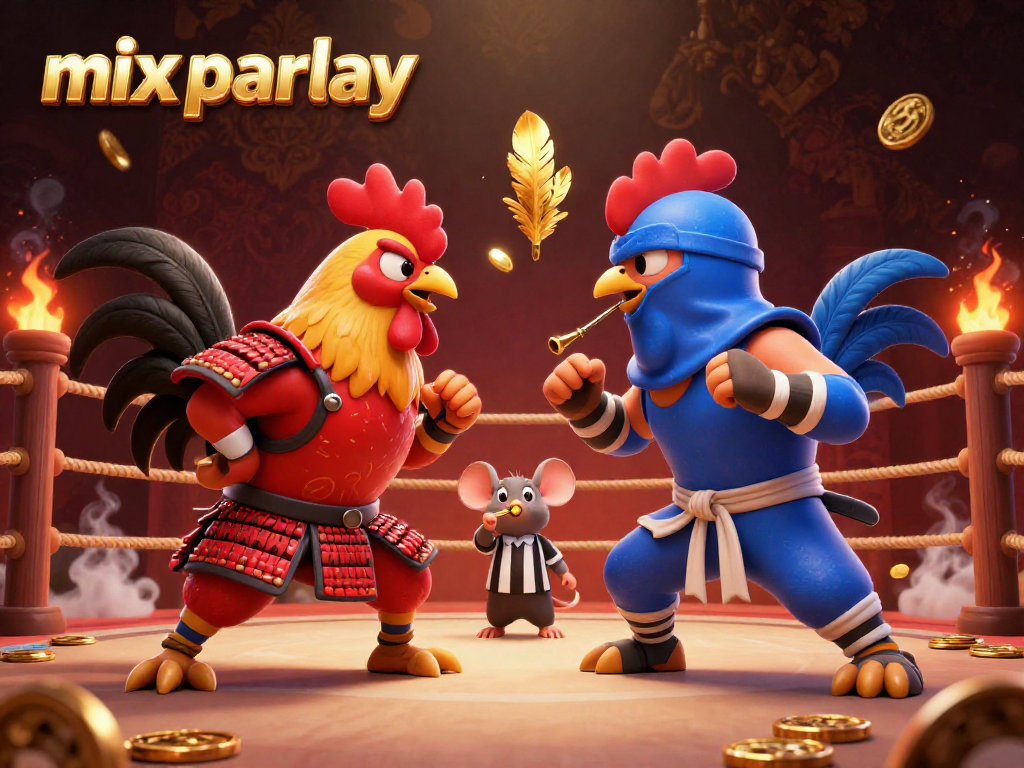 Engage in thrilling mix parlay action with battling roosters in a dynamic gambling arena.