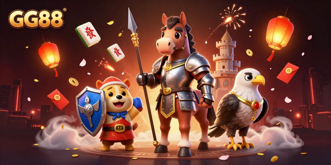 Experience thrilling action at GG88 casino with a knight, squire, and falcon illustration.