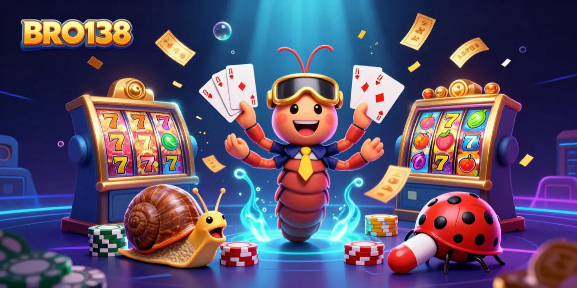 Engage with BRO138's vibrant illustrations of a 3D millipede dealer and exciting slots action.