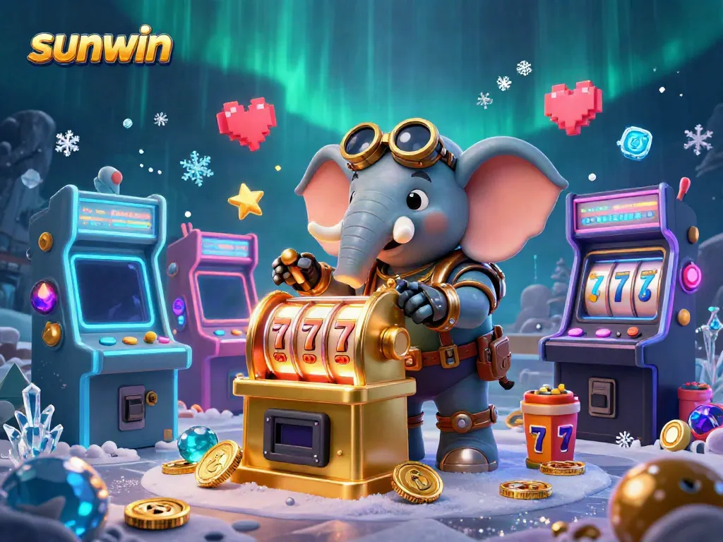 Experience the excitement of sunwin with a playful steampunk elephant at a vibrant casino scene.