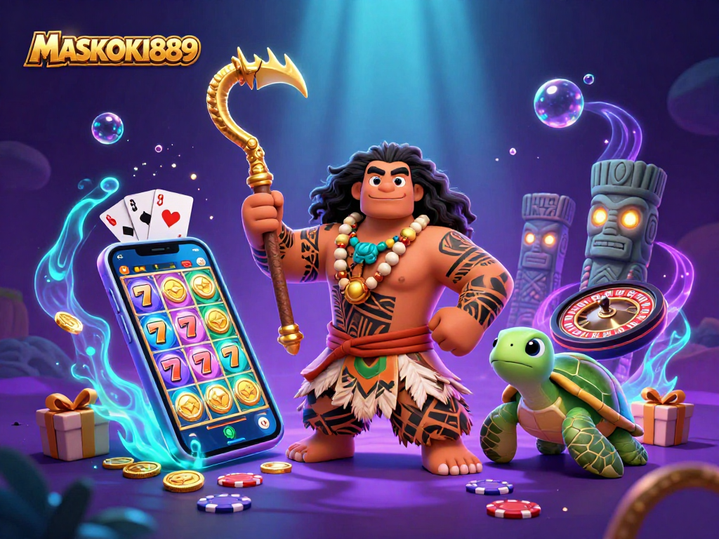 Engage with MASKOKI889 in a vibrant online slot gaming adventure featuring dynamic characters and rich casino elements.