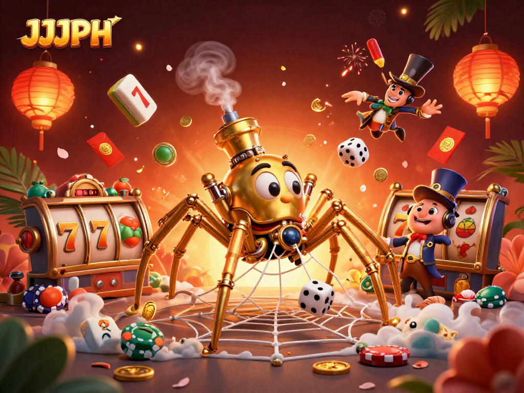 Engage with JJJPH's steampunk charm as the golden spider weaves its dazzling jackpot web.