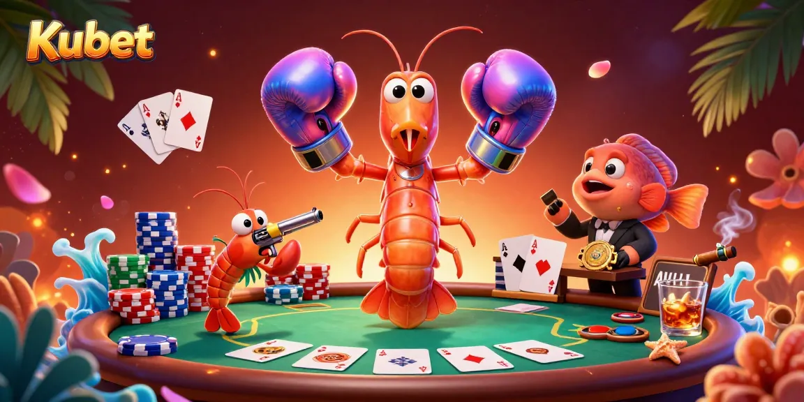 Kubet brings thrilling poker action to life with energetic characters in a vibrant casino scene.