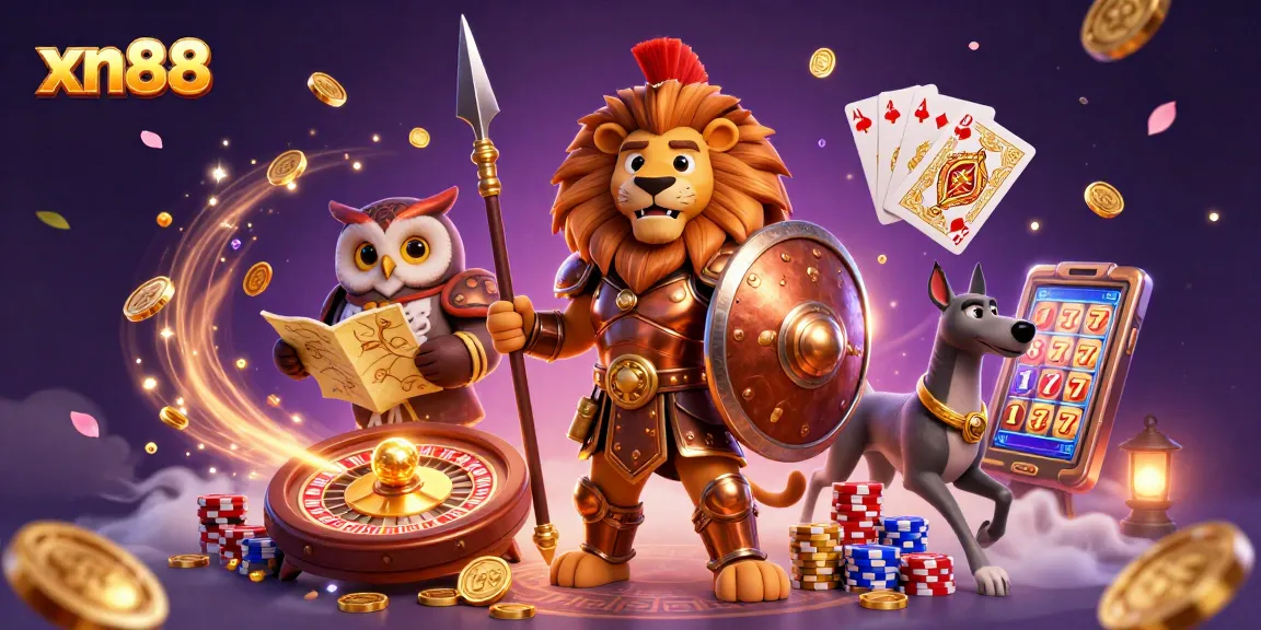 Spin and win at xn88 with golden coins and dazzling casino elements in vibrant 3D illustration