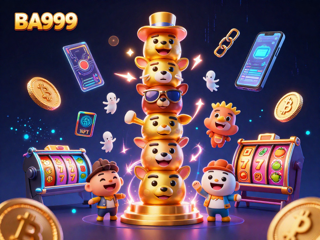 Engage with BA999's vibrant 3D illustration showcasing a golden totem pole and dynamic casino elements, enhancing the gaming experience.