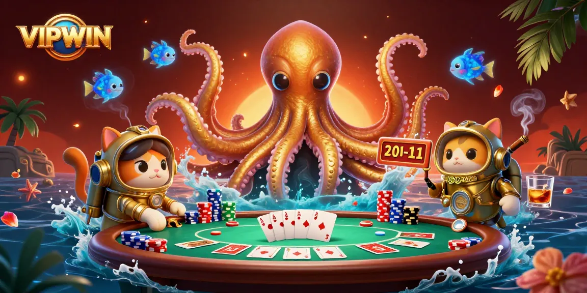 Engage in thrilling gaming with VIPWIN as the colossal kraken and diving cat dominate the scene.