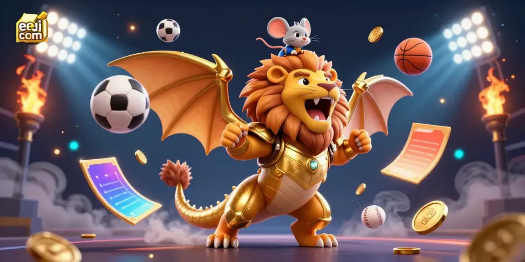 Experience the thrill of eejl com gaming with a roaring chimera in a dazzling casino scene.