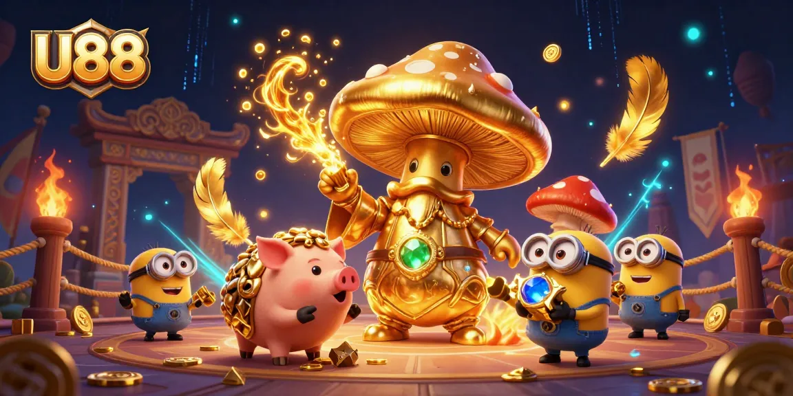 U88 players engage in adventurous treasure hunting amidst vibrant 3D casino magic.