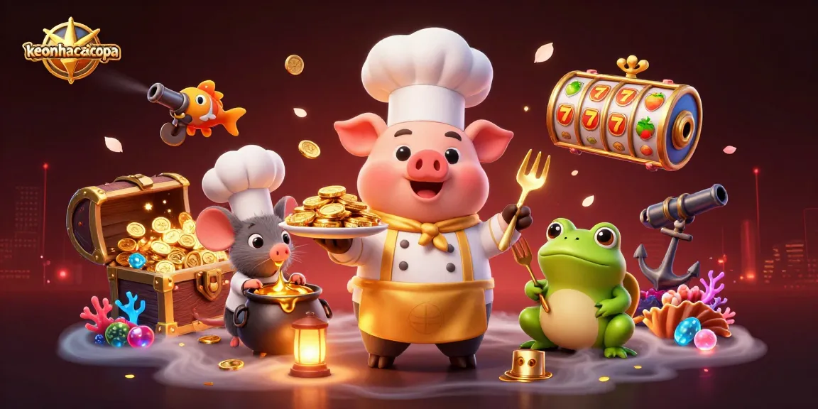 Experience thrilling moments with keonhacaicopa as the chef pig serves gold coins amid vibrant casino elements.