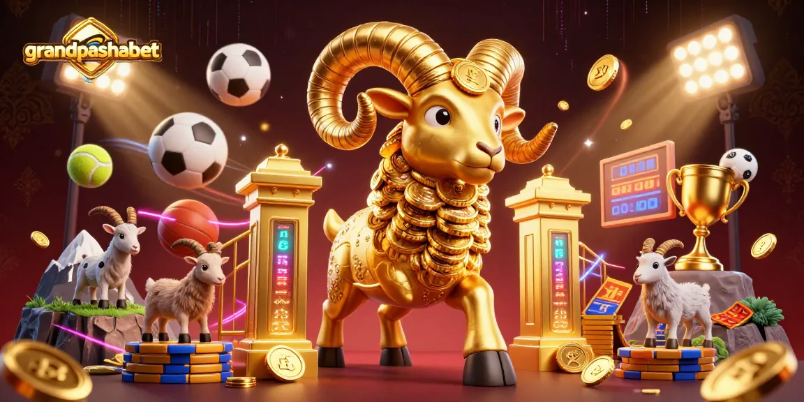 Experience intense action with grandpashabet as the golden ram charges, surrounded by dynamic sports symbols.