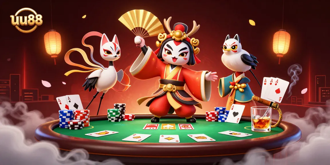 Experience winning strategies with uu88 at a vibrant poker table surrounded by animated characters.