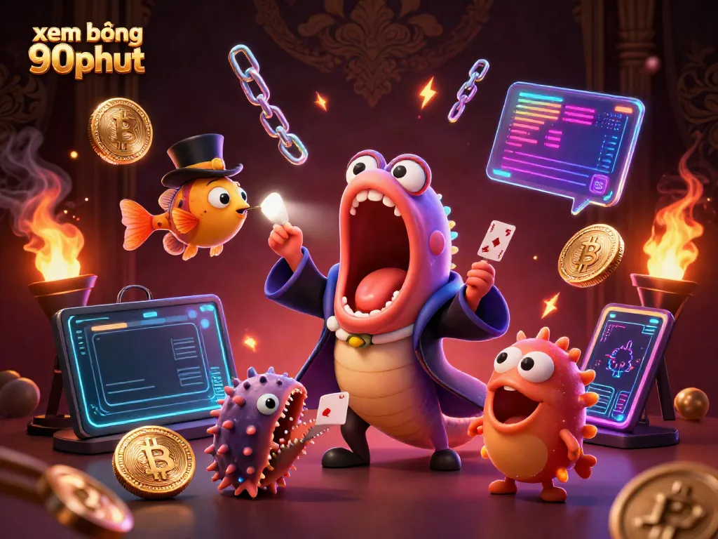 Engage in thrilling xem bóng 90phut viewing with bioluminescent eel magician surrounded by crypto coins.
