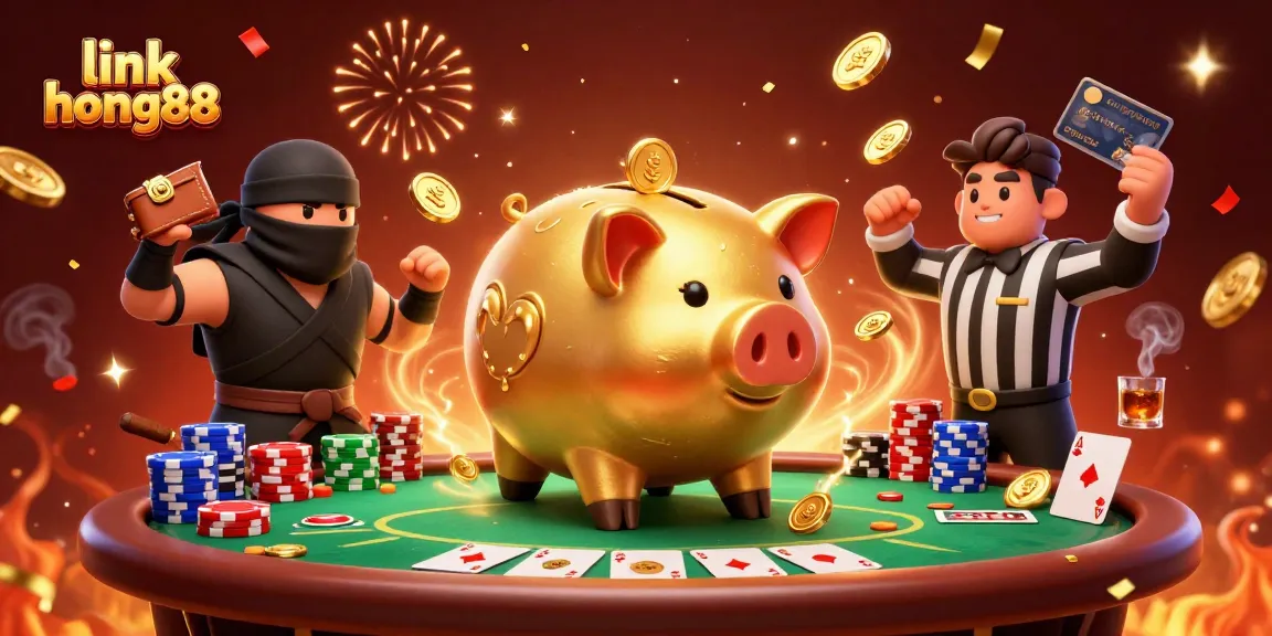 Engage with thrilling action in link hong88 featuring a golden piggy bank sumo wrestler and coin cascades.