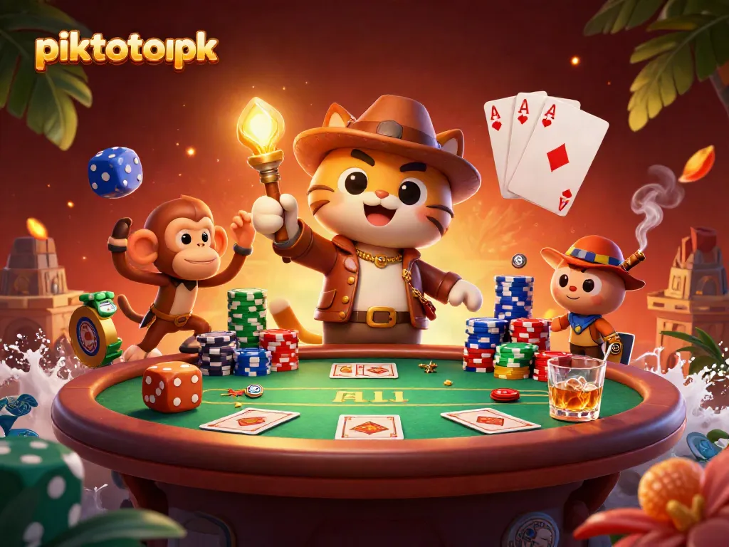 Experience the excitement of piktotoapk with an archaeologist cat discovering a golden casino artifact.