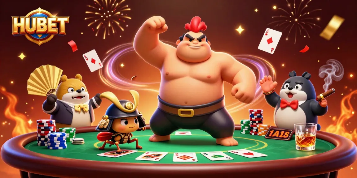 Experience HUBET with a vibrant casino scene featuring dynamic characters in action.