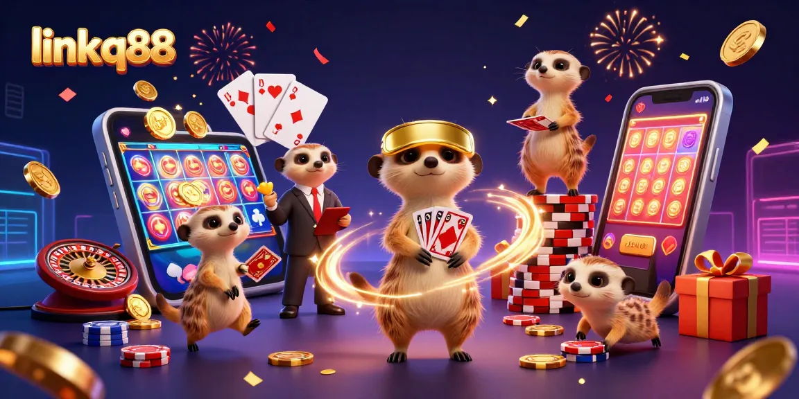 Engage with exciting gameplay in link q88's vibrant casino atmosphere featuring dynamic meerkat characters.