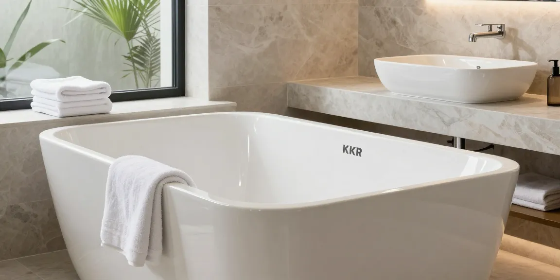 Luxurious KKR solid surface bathtub in modern bathroom setting with seamless design elements.
