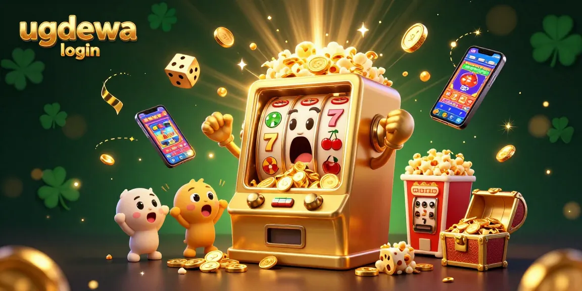 Experience excitement with the ugdewa login as golden coins shower from a jubilant slot machine in this vibrant casino scene.