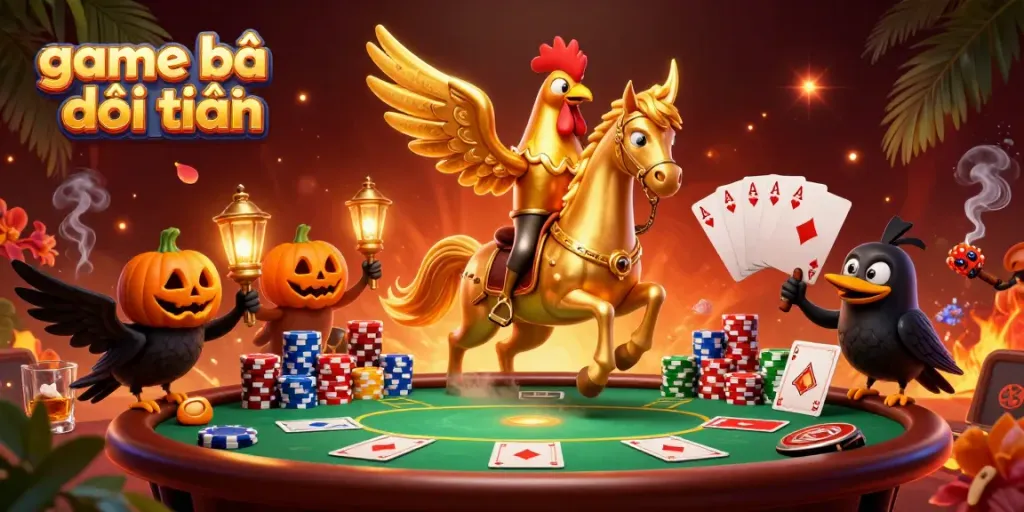 Experience the excitement of game bài đổi thưởng with a golden rooster headless horseman in action at a vibrant casino.