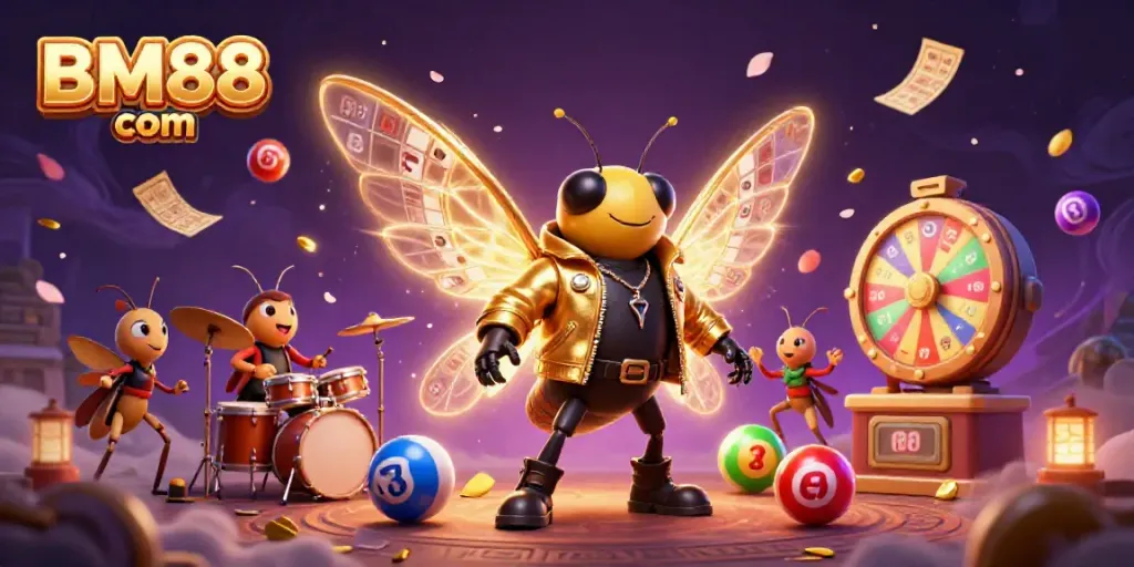 Engaging 3D illustration featuring a rock star related to BM88 com surrounded by vibrant casino elements.