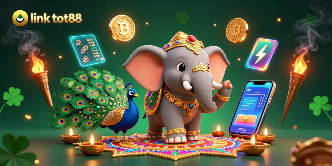 Engage with link tot88 for exhilarating online casino excitement set amidst a vibrant 3D illustration.