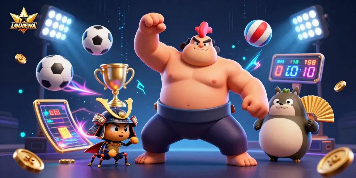 Experience dynamic gaming with LGODEWA's vibrant casino scene featuring 3D characters in a packed atmosphere.