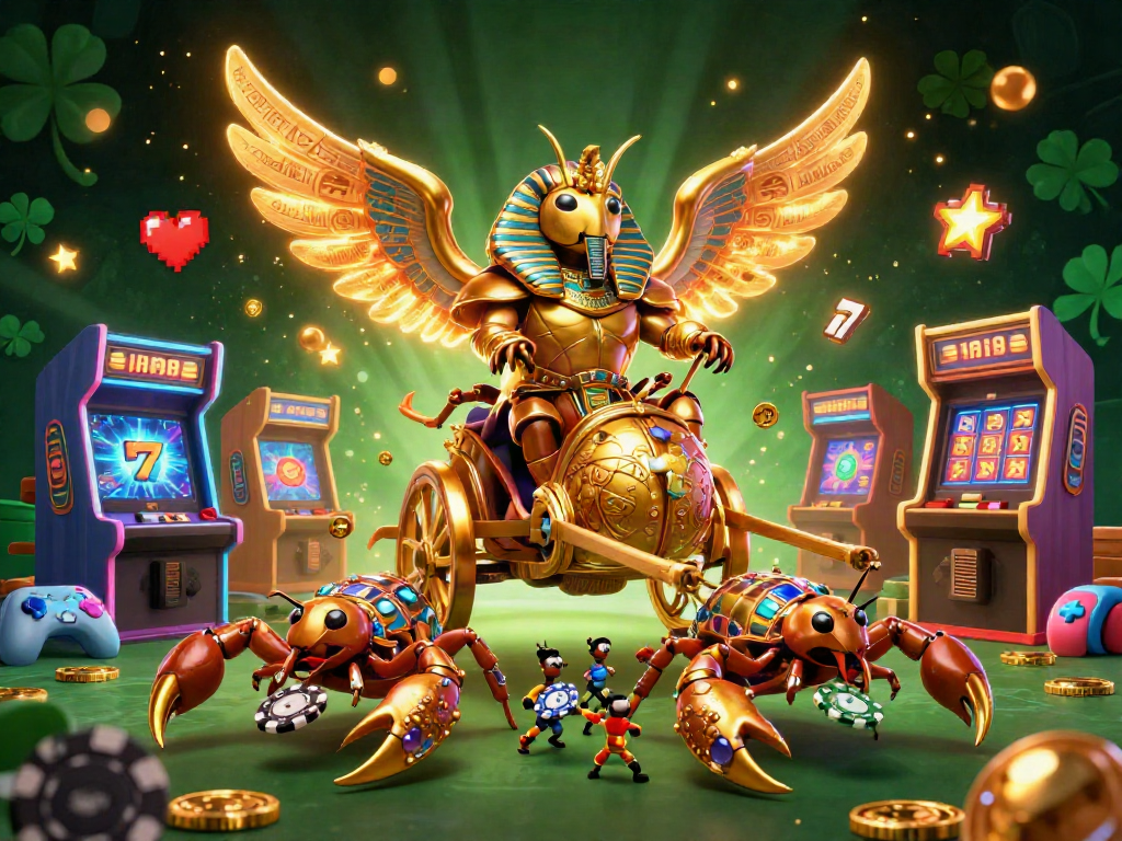 Engage with YO88's thrilling casino games featuring a golden scarab beetle in an exciting chariot scene.