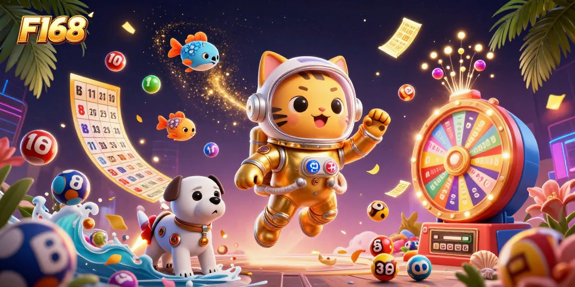 Experience thrilling gameplay at F168 with vibrant lottery elements and a dynamic scene.