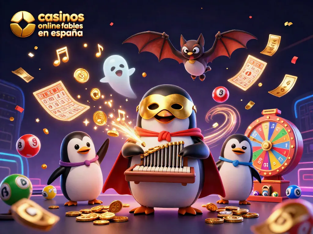Promocionando casinos online fiables en España con una animada escena de casino virtual.