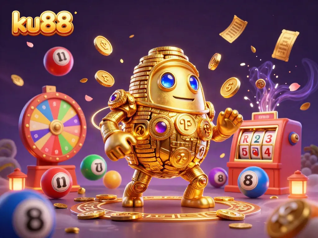 Experience ku88's thrilling gaming atmosphere with a lively 3D golem and dynamic gaming elements.