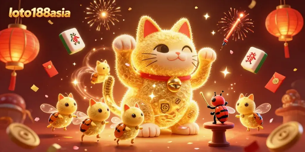 Experience the vibrant energy of loto188asia with a dynamic casino-themed illustration.