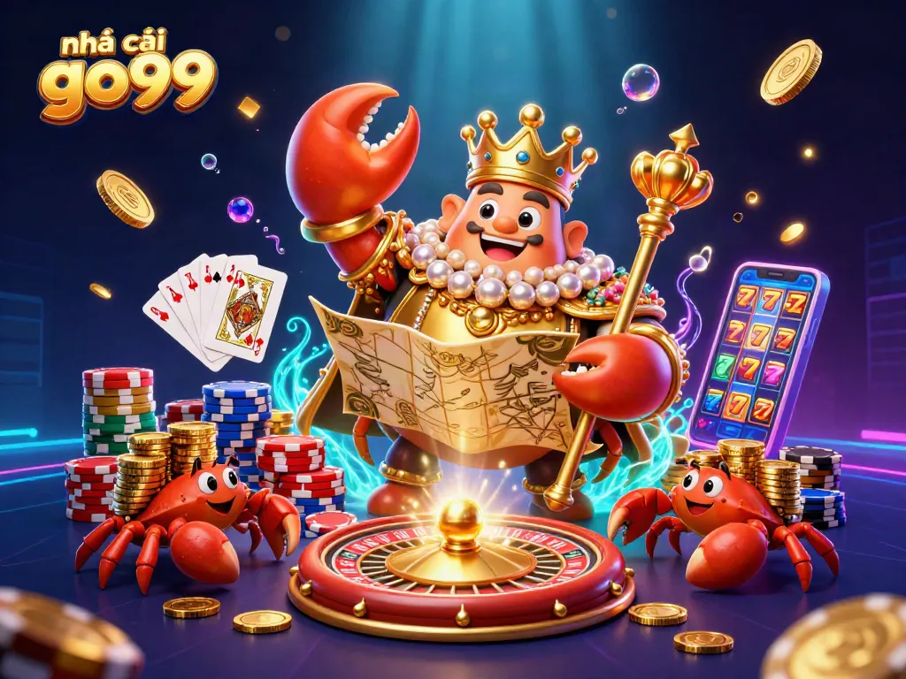 Engage with nhà cái go99 and enjoy a vibrant casino scene with a golden crab emperor and dynamic gaming elements.