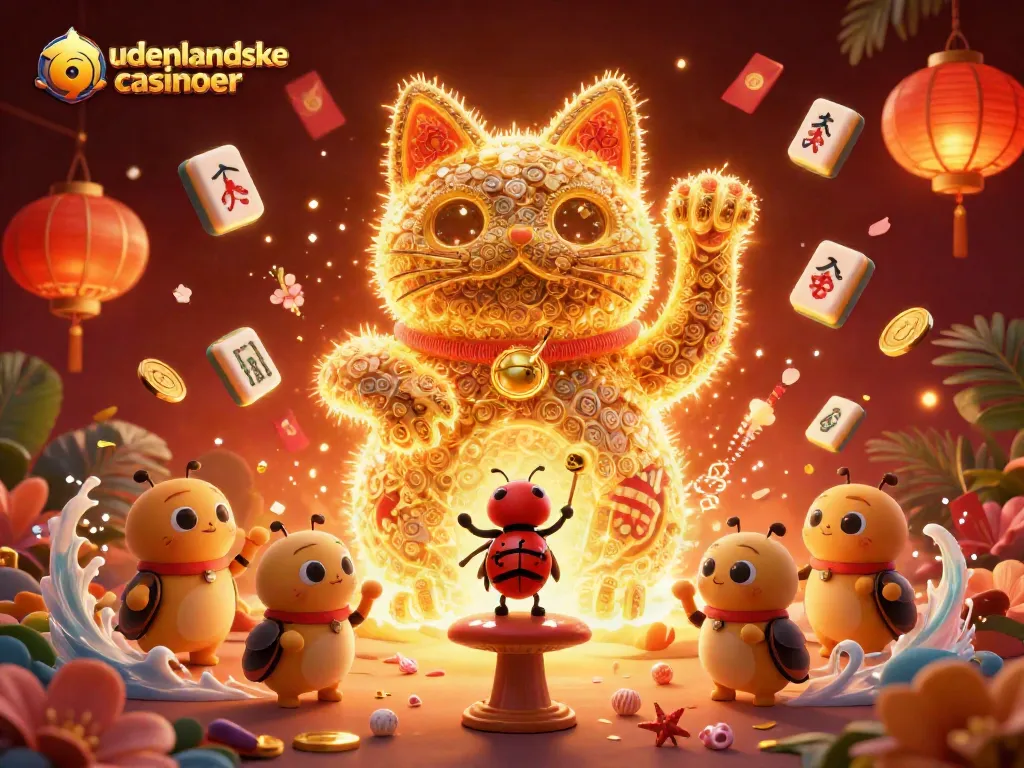 Engage with udenlandske casinoer through vibrant 3D elements featuring lucky symbols and festive decorations.