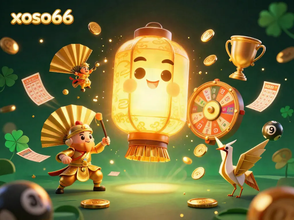 Experience exciting lottery action with xoso66's dynamic scene featuring glowing symbols and golden elements.